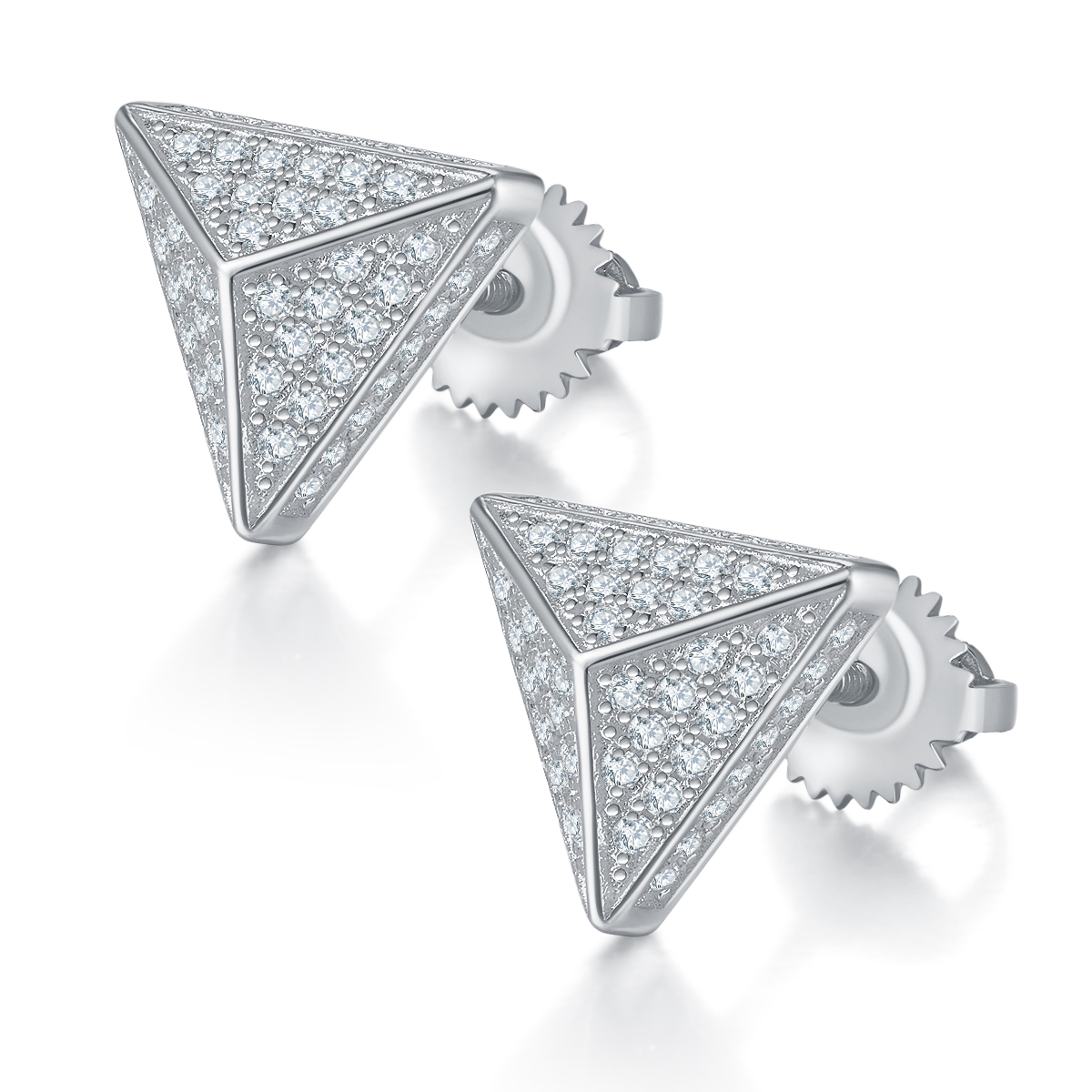 Triangle S925 Silver Earrings with Threaded Moissanite Diamond Cribs D Grade 0.51CT