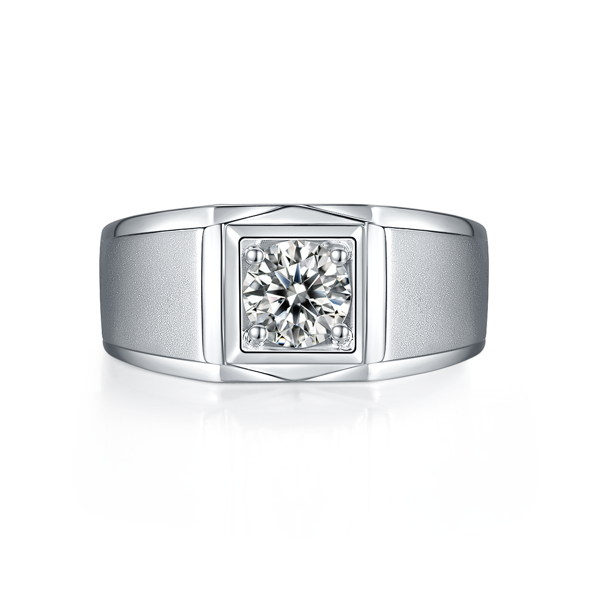 M72A S925 Silver Plated White Gold Moissan Diamond Men's Ring 1 Carat Grade D