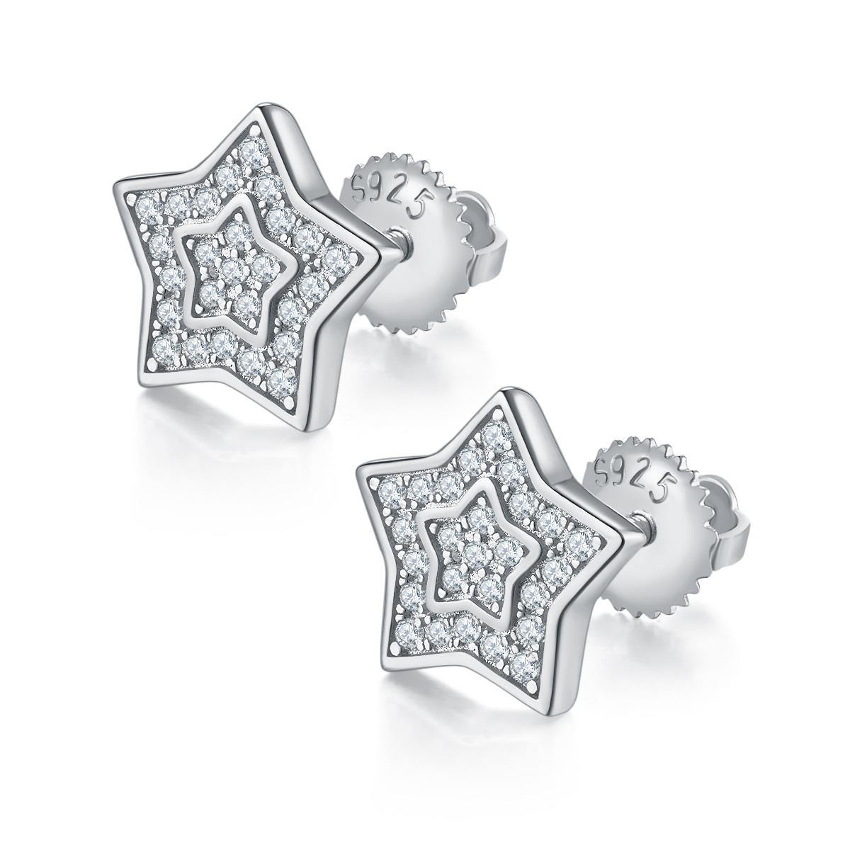 Pentagram S925 Silver Studs with Threaded Moissanite Criolite D Grade 0.27CT