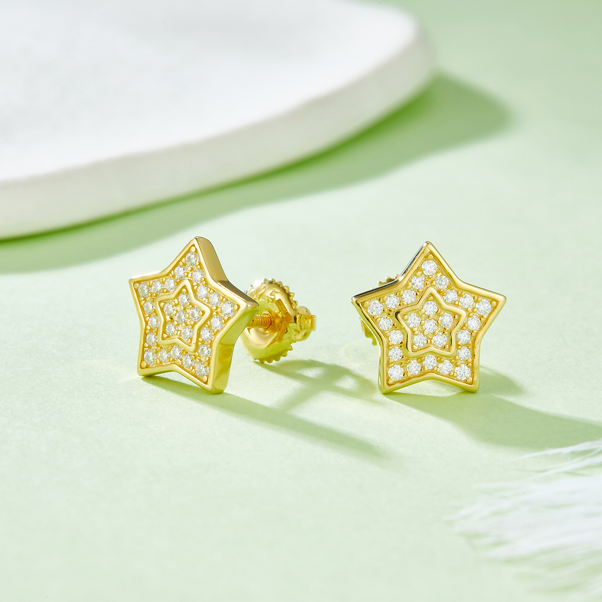 Pentagram S925 Silver Studs with Threaded Moissanite Criolite D Grade 0.27CT