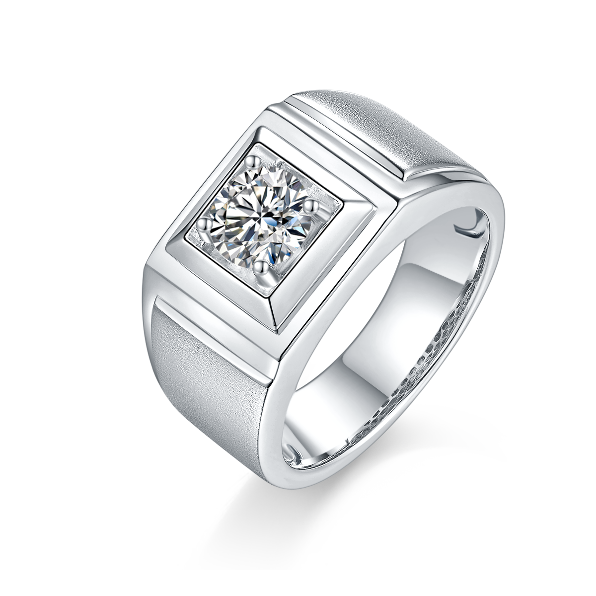 M73A S925 Silver Plated White Gold Moissan Diamond Men's Ring 1 Carat Grade D