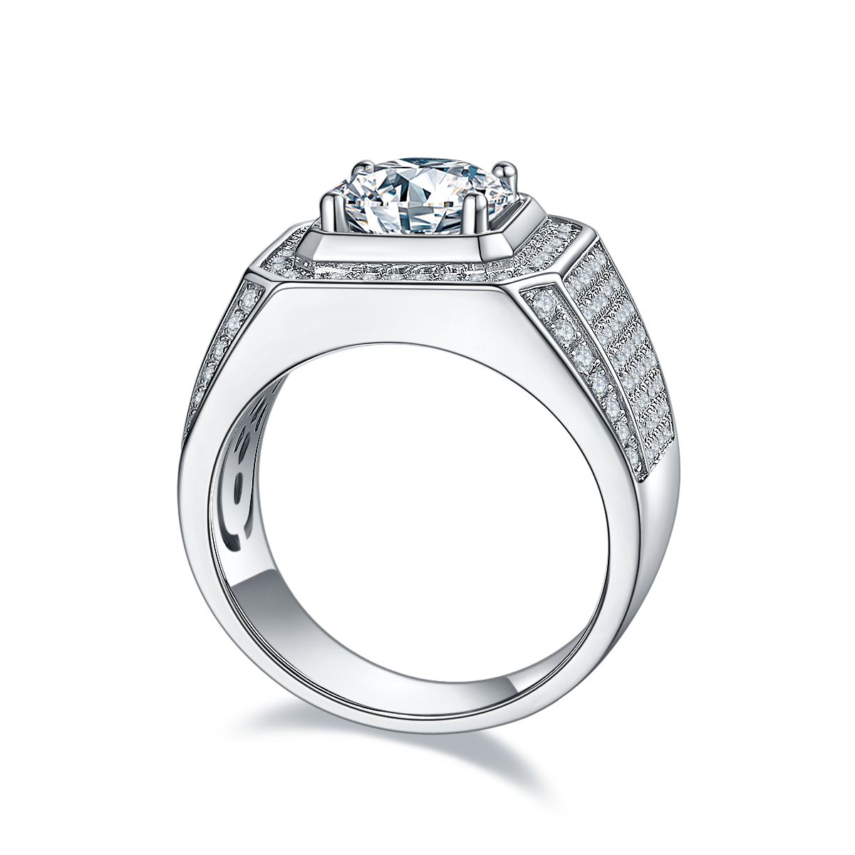 M76C S925 Silver Plated White Gold Moissan Diamond Men's Ring 3 Carat Grade D