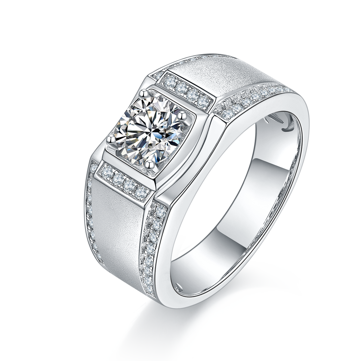 M77A S925 Silver Plated White Gold Moissan Diamond Men's Ring 1 Carat Grade D