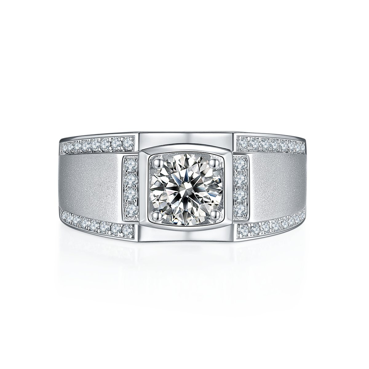 M77A S925 Silver Plated White Gold Moissan Diamond Men's Ring 1 Carat Grade D