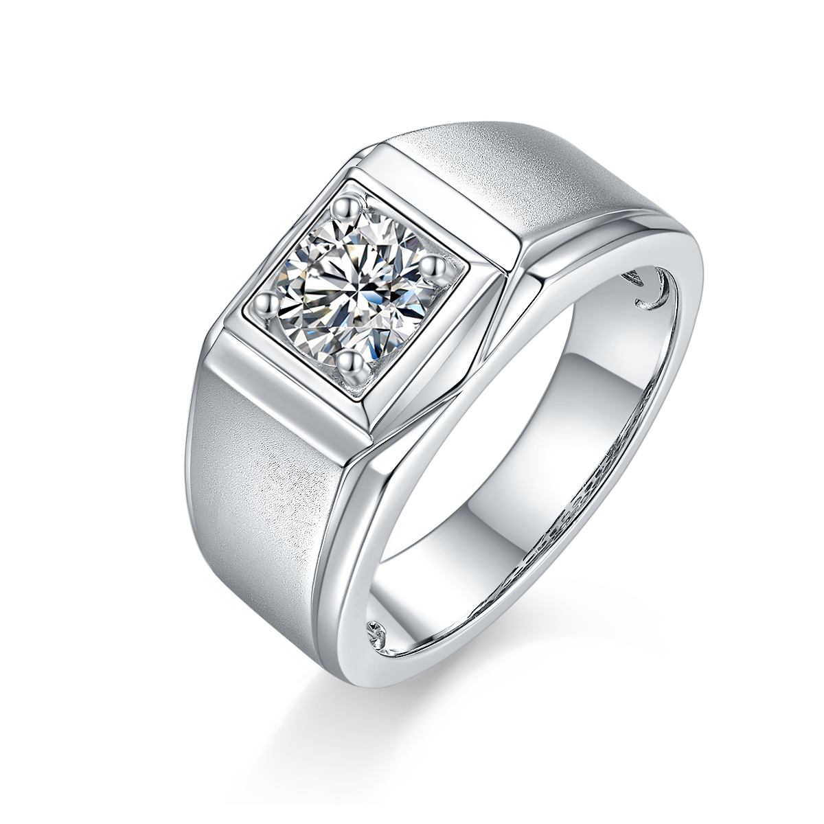 M72A S925 Silver Plated White Gold Moissan Diamond Men's Ring 1 Carat Grade D