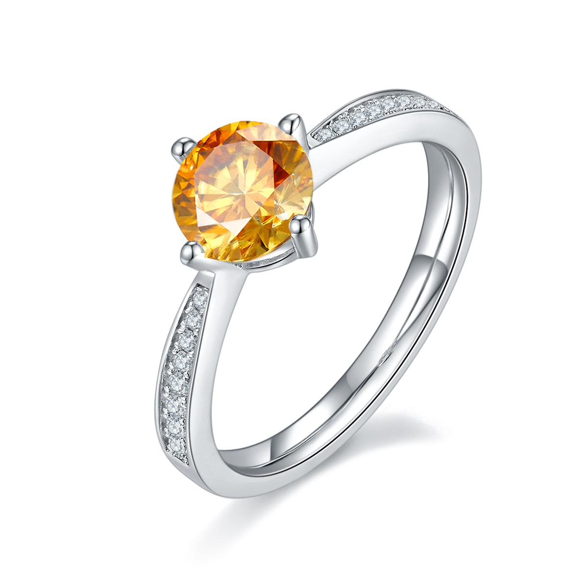 Straight Arm Micropavé Four Prong S925 Silver Plated White Gold Moissan Diamond Women's Ring 1 Carat D