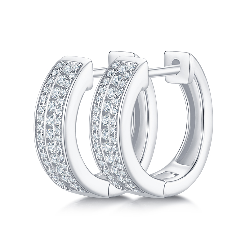 Triple Row to Half Earrings S925 Silver Moissan Diamonds Criolite Grade D 0.37CT     K008A