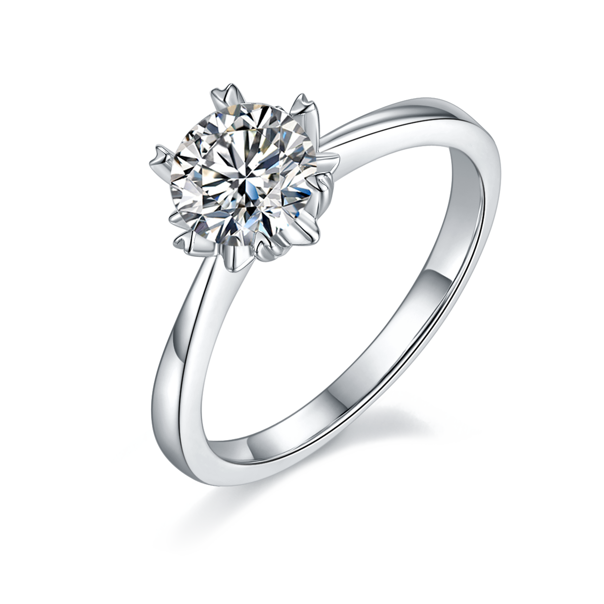 Straight Arm Classic Snowflake S925 Silver Plated White Gold Moissan Diamond Women's Ring 1 Ct D