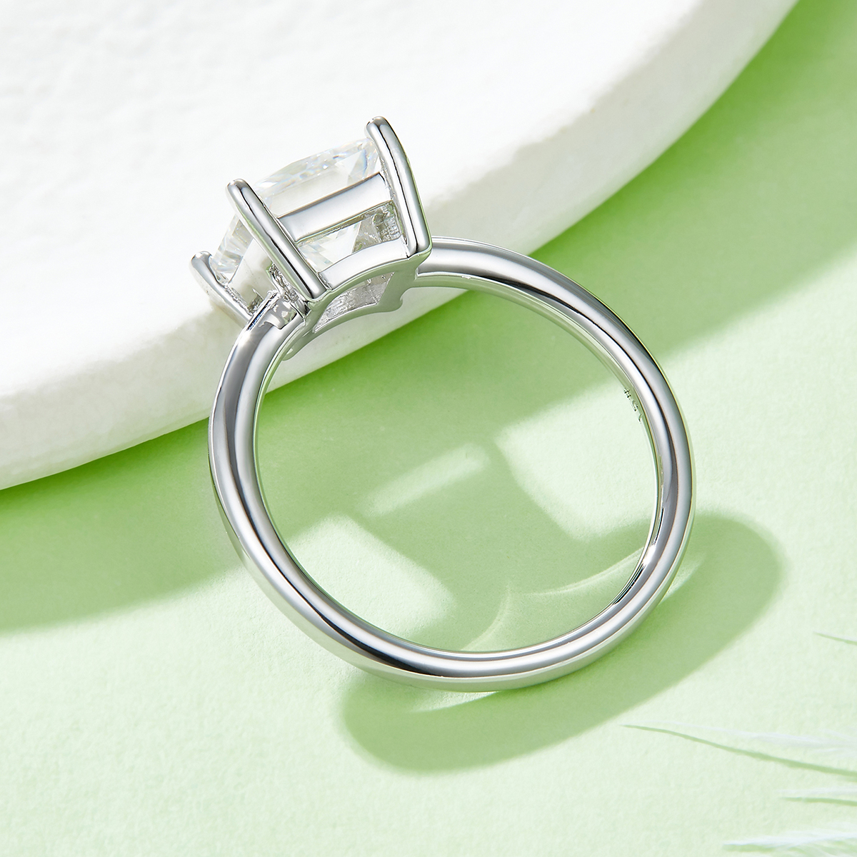 Classic Rectangle S925 Silver Plated White Gold Moissan Diamond Women's Ring 3.0 Ct Grade D