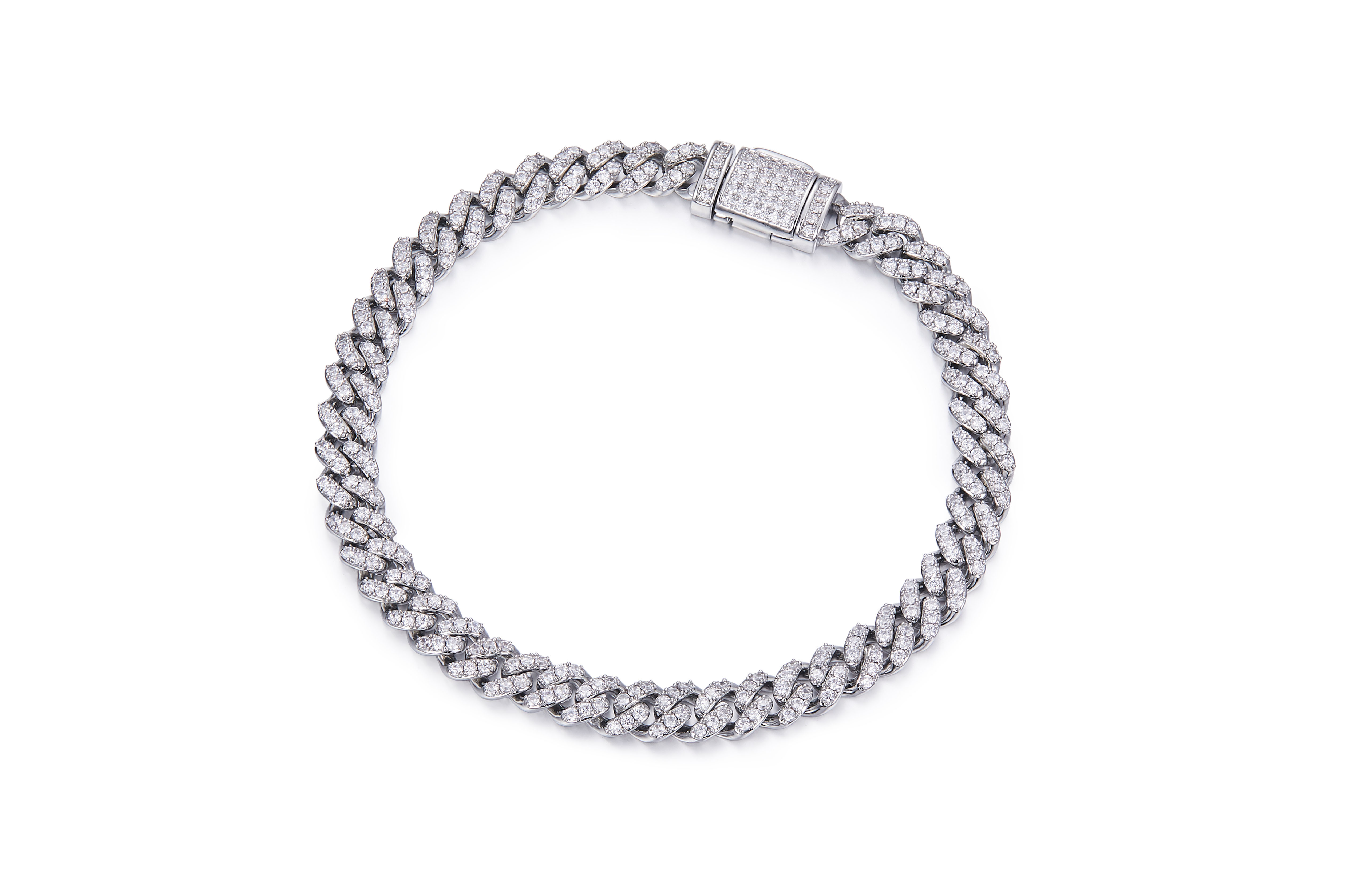 6mm wide Cuban chain S925 silver with moissanite round white DVVS
