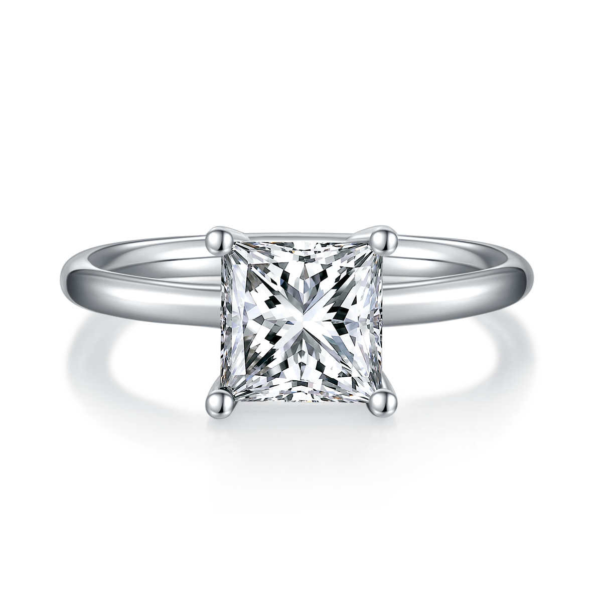 Classic Square S925 Silver Plated White Gold Moissan Diamond Women's Ring 3.0 Ct Grade D