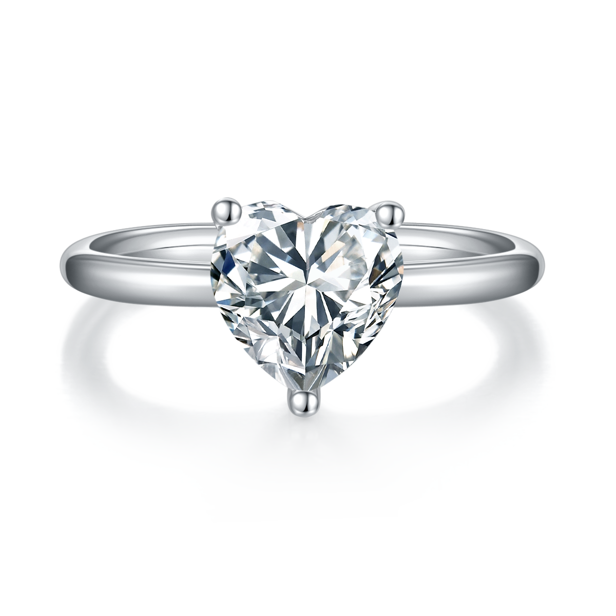 Classic Heart S925 Silver Plated White Gold Moissan Diamond Women's Ring 3.0 Ct Grade D